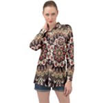 Seamless Pattern Floral Flower Long Sleeve Satin Shirt