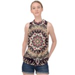 Seamless Pattern Floral Flower High Neck Satin Top