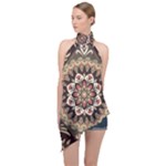 Seamless Pattern Floral Flower Halter Asymmetric Satin Top