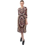Seamless Pattern Floral Flower Ruffle End Midi Chiffon Dress