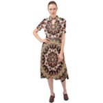 Seamless Pattern Floral Flower Keyhole Neckline Chiffon Dress