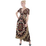Seamless Pattern Floral Flower Button Up Short Sleeve Maxi Dress