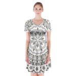 Vector Mandala Drawing Decoration Short Sleeve V-neck Flare Dress