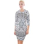 Vector Mandala Drawing Decoration Quarter Sleeve Hood Bodycon Dress