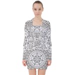 Vector Mandala Drawing Decoration V-neck Bodycon Long Sleeve Dress