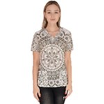 Vector Mandala Drawing Decoration Women s V-Neck Scrub Top