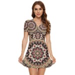 Seamless Pattern Floral Flower V-Neck High Waist Chiffon Mini Dress
