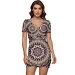 Seamless Pattern Floral Flower Low Cut Cap Sleeve Mini Dress