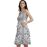 Vector Mandala Drawing Decoration Sleeveless V-Neck Skater Dress with Pockets