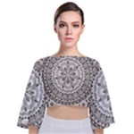 Vector Mandala Drawing Decoration Tie Back Butterfly Sleeve Chiffon Top