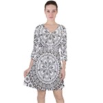 Vector Mandala Drawing Decoration Quarter Sleeve Ruffle Waist Dress