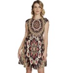 Seamless Pattern Floral Flower Cap Sleeve High Waist Dress