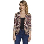 Seamless Pattern Floral Flower Women s One-Button 3/4 Sleeve Short Jacket