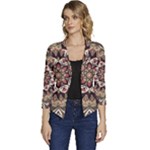 Seamless Pattern Floral Flower Women s Casual 3/4 Sleeve Spring Jacket