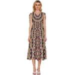 Seamless Pattern Floral Flower V-Neck Drawstring Shoulder Sleeveless Maxi Dress