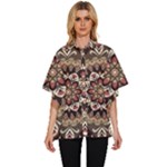 Seamless Pattern Floral Flower Women s Batwing Button Up Shirt