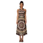 Seamless Pattern Floral Flower Sleeveless Cross Front Cocktail Midi Chiffon Dress