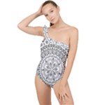 Vector Mandala Drawing Decoration Frilly One Shoulder Swimsuit