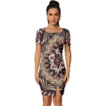 Seamless Pattern Floral Flower Fitted Knot Split End Bodycon Dress