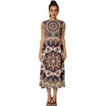 Seamless Pattern Floral Flower Sleeveless Round Neck Midi Dress
