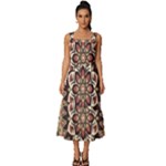 Seamless Pattern Floral Flower Square Neckline Tiered Midi Dress