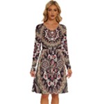 Seamless Pattern Floral Flower Long Sleeve Dress With Pocket