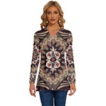 Seamless Pattern Floral Flower Long Sleeve Drawstring Hooded Top
