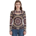 Seamless Pattern Floral Flower Women s Cut Out Long Sleeve T-Shirt
