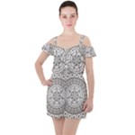 Vector Mandala Drawing Decoration Ruffle Cut Out Chiffon Playsuit