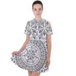 Vector Mandala Drawing Decoration Short Sleeve Shoulder Cut Out Dress 