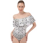 Vector Mandala Drawing Decoration Off Shoulder Velour Bodysuit 