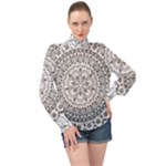 Vector Mandala Drawing Decoration High Neck Long Sleeve Chiffon Top