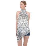 Vector Mandala Drawing Decoration Halter Asymmetric Satin Top