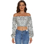 Vector Mandala Drawing Decoration Long Sleeve Crinkled Weave Crop Top
