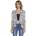 Vector Mandala Drawing Decoration Women s 3/4 Sleeve Ruffle Edge Open Front Jacket