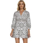 Vector Mandala Drawing Decoration V-Neck Placket Mini Dress