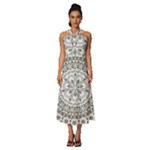 Vector Mandala Drawing Decoration Sleeveless Cross Front Cocktail Midi Chiffon Dress