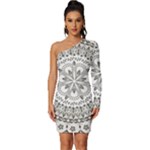 Vector Mandala Drawing Decoration Long Sleeve One Shoulder Mini Dress