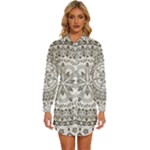 Vector Mandala Drawing Decoration Womens Long Sleeve Shirt Dress