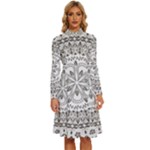 Vector Mandala Drawing Decoration Long Sleeve Shirt Collar A-Line Dress