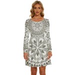 Vector Mandala Drawing Decoration Long Sleeve Wide Neck Velvet Dress
