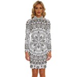 Vector Mandala Drawing Decoration Long Sleeve Shirt Collar Bodycon Dress