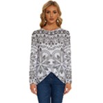 Vector Mandala Drawing Decoration Long Sleeve Crew Neck Pullover Top