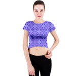 Decor Pattern Blue Curved Line Crew Neck Crop Top