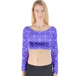 Decor Pattern Blue Curved Line Long Sleeve Crop Top
