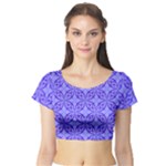 Decor Pattern Blue Curved Line Short Sleeve Crop Top