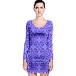 Decor Pattern Blue Curved Line Long Sleeve Bodycon Dress