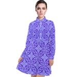 Decor Pattern Blue Curved Line Long Sleeve Chiffon Shirt Dress