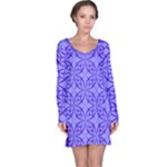 Decor Pattern Blue Curved Line Long Sleeve Nightdress