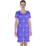 Decor Pattern Blue Curved Line Short Sleeve Nightdress